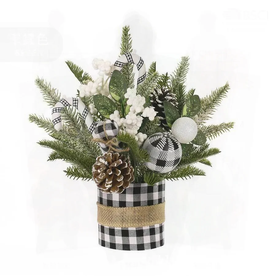 

Desktop Christmas Tree Decoration Plaid Ball Crutch Red & Black Christmas Decorations PE Material 35cm Height for Holiday Home