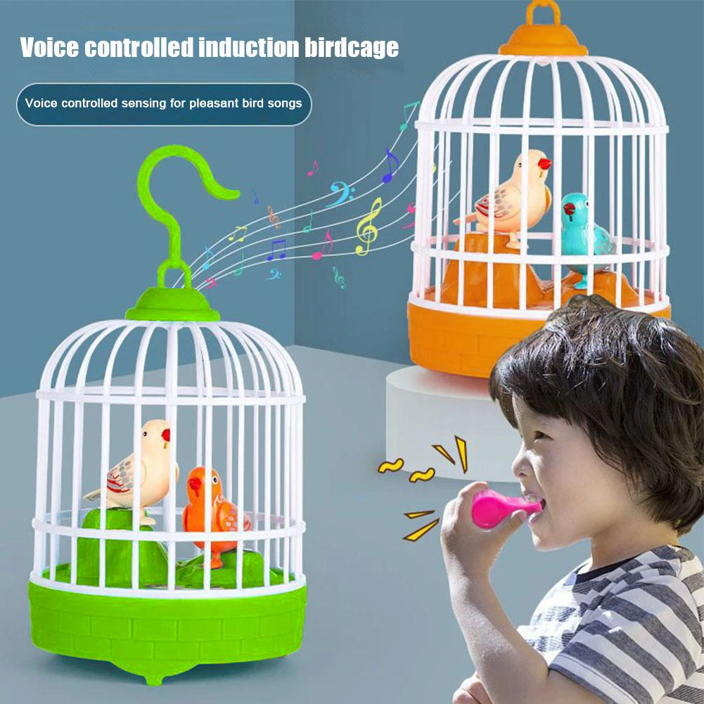 Funny Bird Toy Simulation Chirping Sports Singing Cage Plastic Realistic Sounds Light Movement Voice-Activated Children Gift