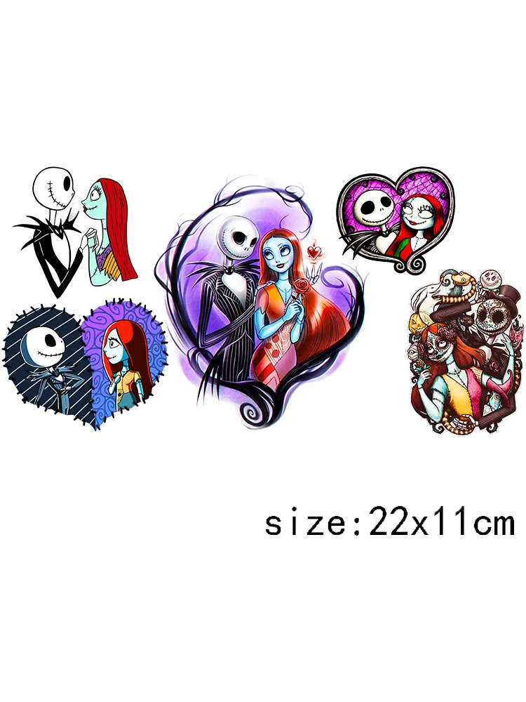 1 pz spettrale scheletro dolce Jack e Sally DTF Sticker Transfer Sticker Logo 16OZ Libbey Tumbler decalcomania UV DTF Cup Wraps Halloween