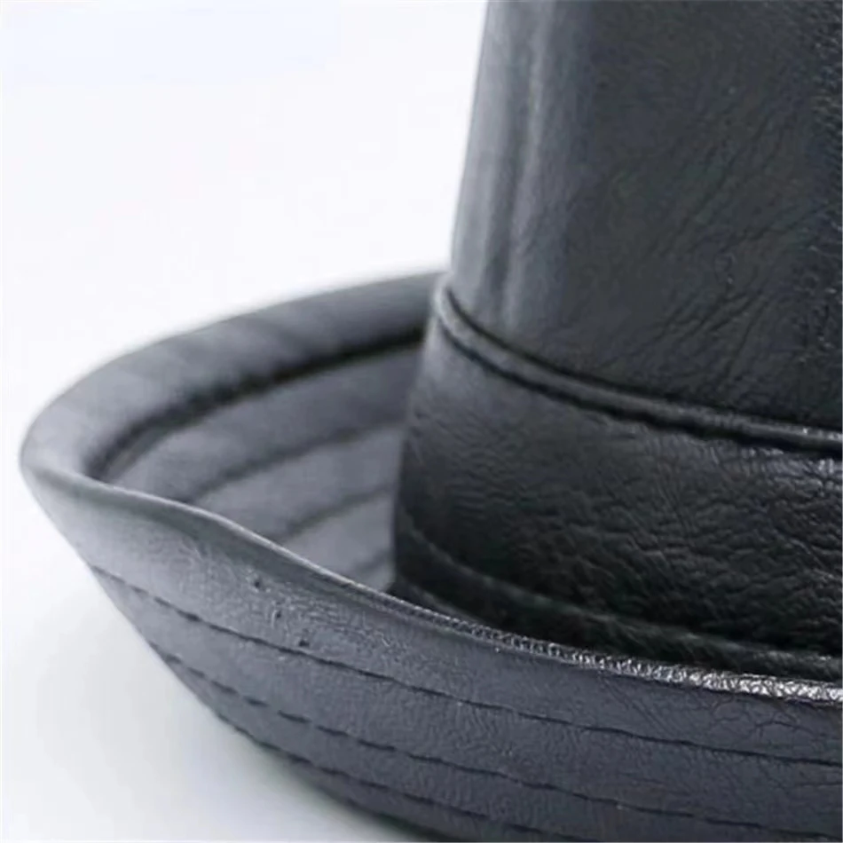 Rabbit / Leather Retro Plus Size Women Men\'s Black Oval Top Cap Fedora Heisenberg Mr White Porkpie Pork Pie Bowler Hat 58-60cm