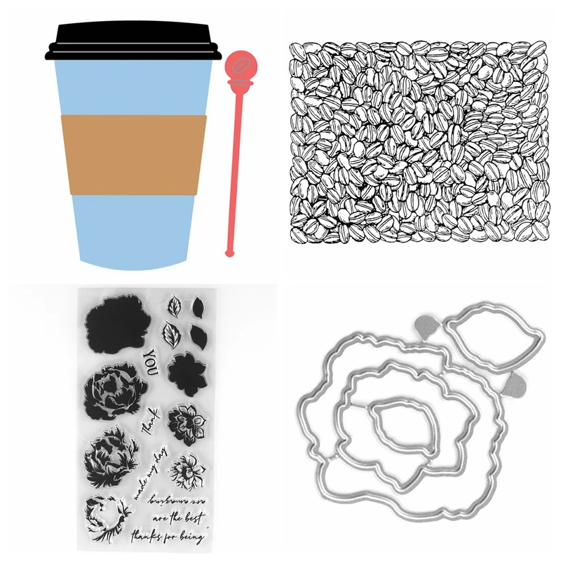 Kaffeebohnen Hintergrund Klare Stempel Kaffeetasse Stanzformen für DIY Scrapbooking Kartenherstellung Stanzformen Prägeschablonen