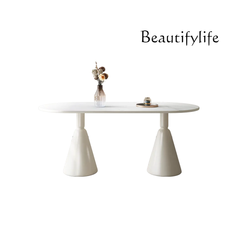 Cream wind rock board dining table household dining table and chairs apartment rectangular retro French dining table and chairs