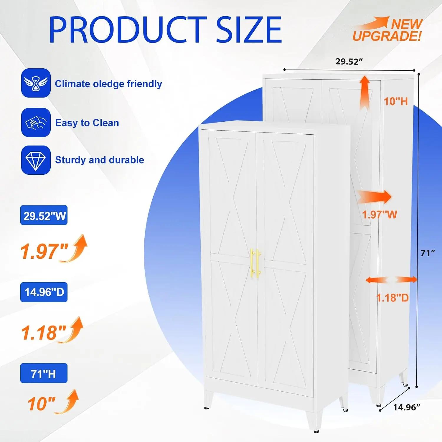 71‑Inch Tall White Metal Kitchen Pantry Storage Cabinet, Freestanding Cupboard Organizer for Dining Room, Bathroom, Home Office and Garage