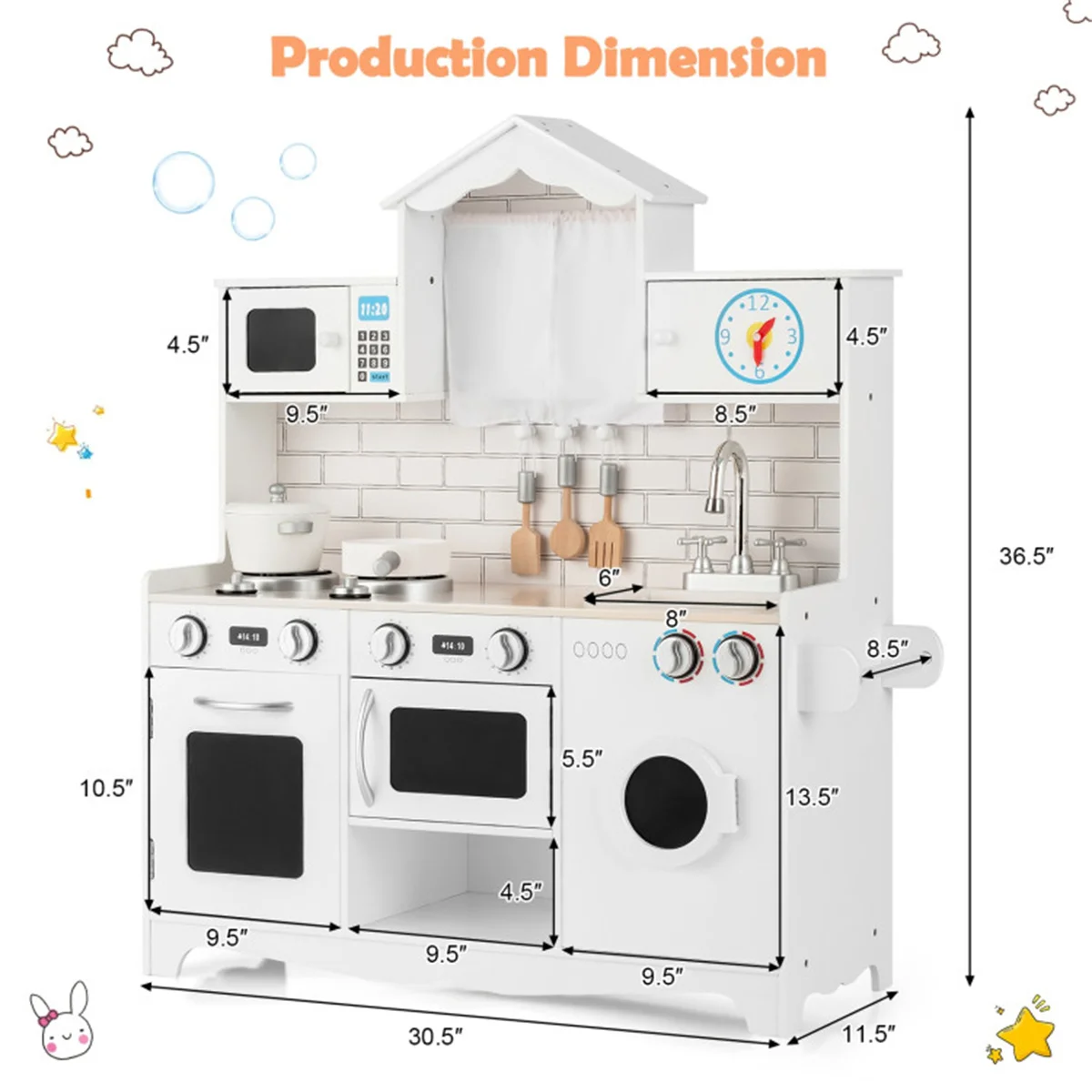 子供用洗濯機付き木製キッチンおもちゃ