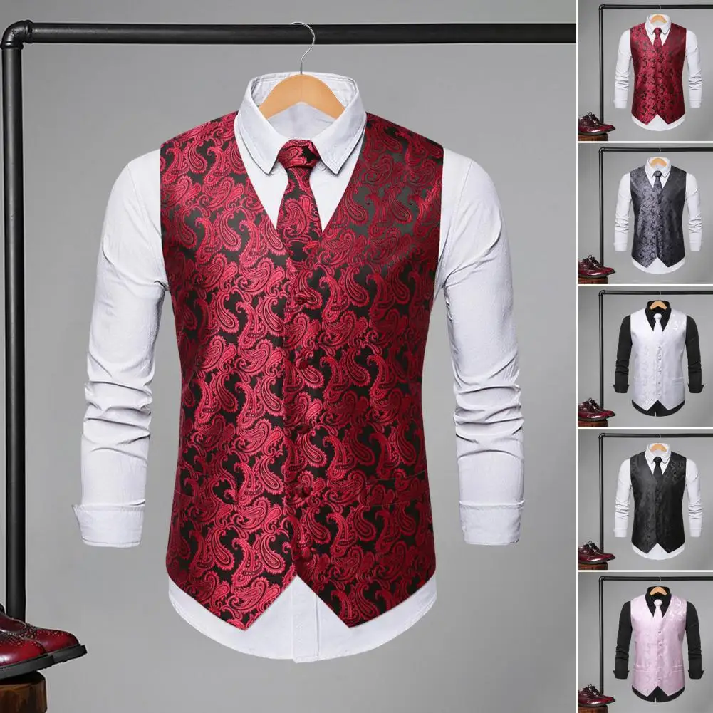 Sunflower Pattern Vest Sunflower Patterned Men's Suit Vest with Matching Tie Handkerchief V-neck Business Wear for A Stylish