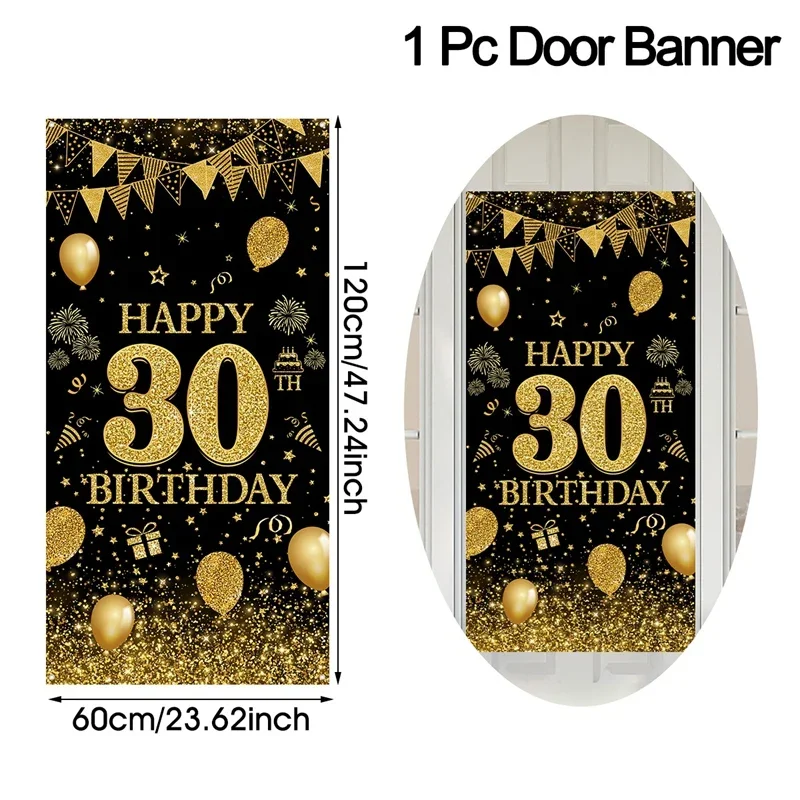 Schwarz-goldenes Banner für Türen, geeignet für Geburtstagsfeiern für 18-, 30-, 40-, 50- und 60-Jährige. – Detail 2