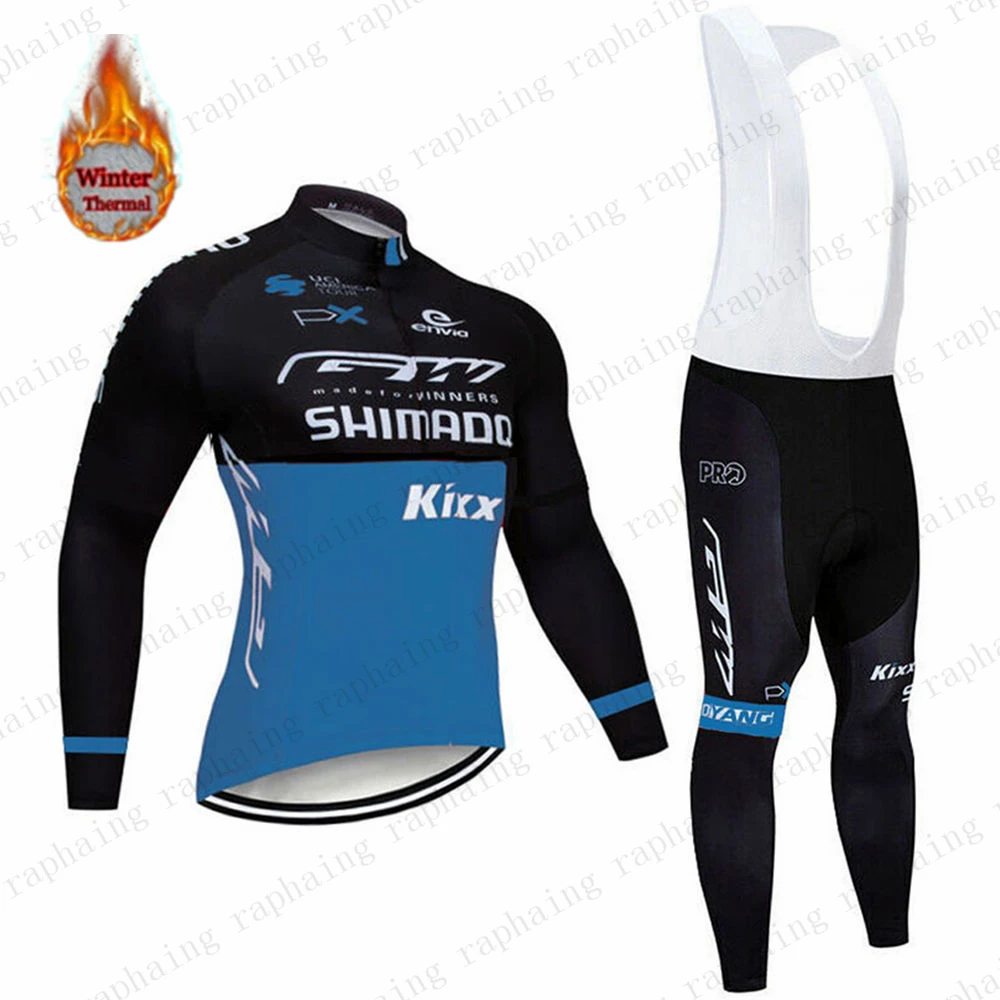 Bike Thermal Fleece Cycling Jersey Set for Men, Long Sleeve, Bicycle Clothing, Bib Pants, Winter