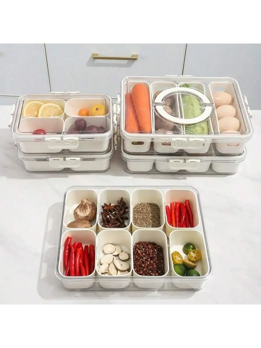 

Transparent multi-compartment snack fruit storage box with handle