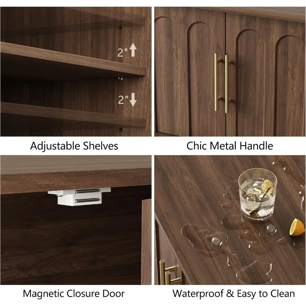 

TV Stand for 75 Inch TV, Mid Century Modern TV Stand with Arched Design, Wood Grain Finish, Media Console with Adjustable Shelve