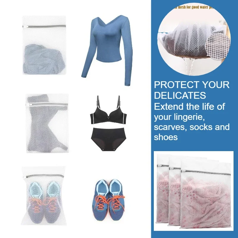 3PC White Durable Honeycomb Mesh Laundry Bags for Delicates Net Fabric Durable and Reusable Delicate Wash Bag view 3