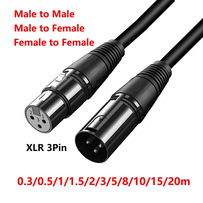 XLR 3pin Cable Male to Female Extension Karaoke Microphone Audio Sound Cannon Cable for Mixer Audio Power Amplifiers Camera