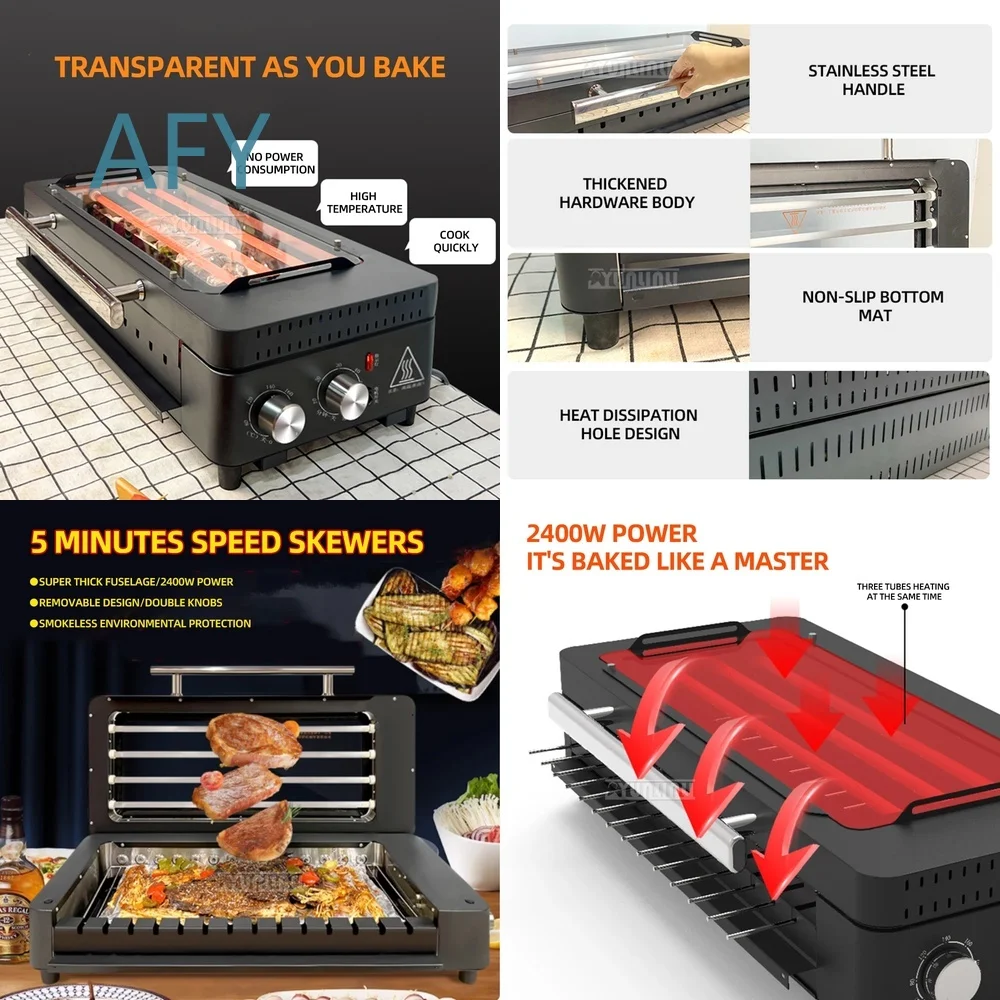 Automatic Smokeless Barbecue Grill Electric Meat Rotating Machine for Indoor Cooking Outdoor Camping Portable BBQ Grill