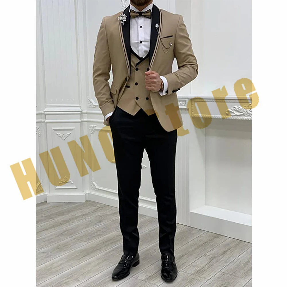 

2023 Elegant Suits for Men Formal Wedding Prom Slim Fit Set All Seasons Suit Vest Pants Double Breasted Blazer Men's Clothing