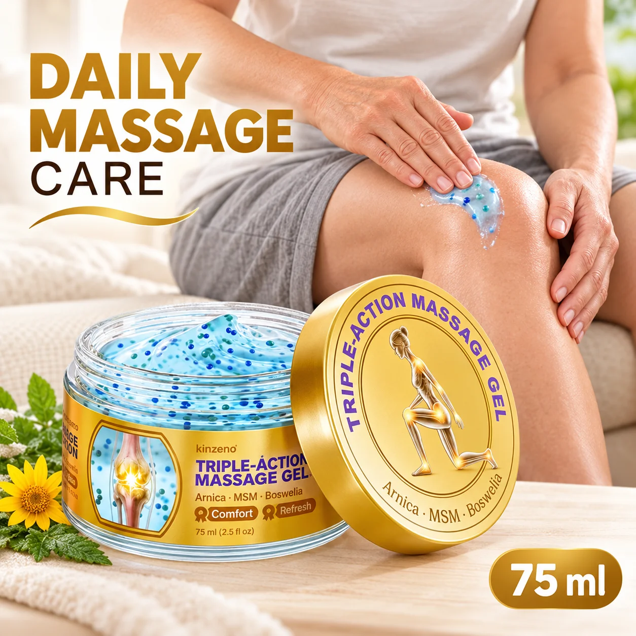 Arnica MSM Boswellia Body Massage Gel Kinzeno Triple Action Cooling Skin Care for Post Workout and Everyday Use