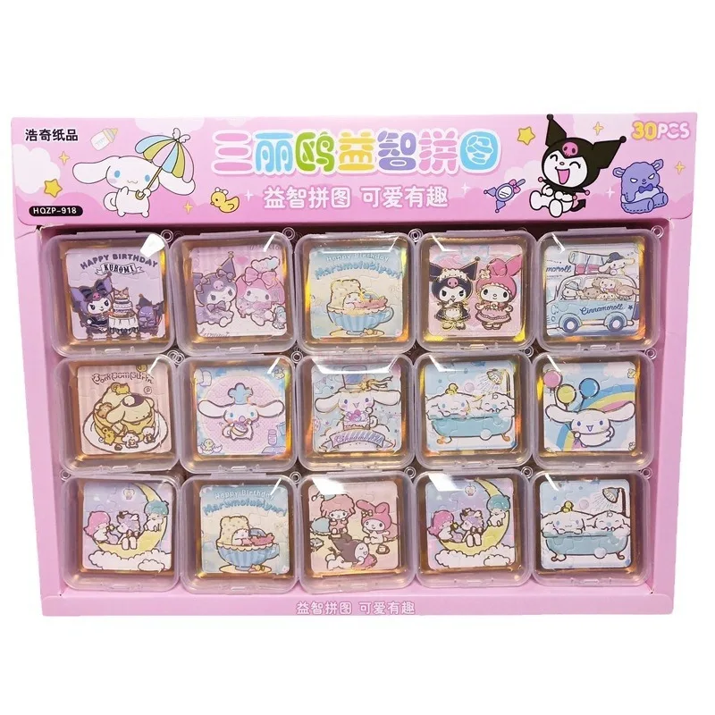 30pcs/box Cartoon Sanrio Mini Kuromi My Melody Pochacco Puzzle Toys Hello Kitty Stamping Stickers DIY Jigsaw Stickers Girl Gift