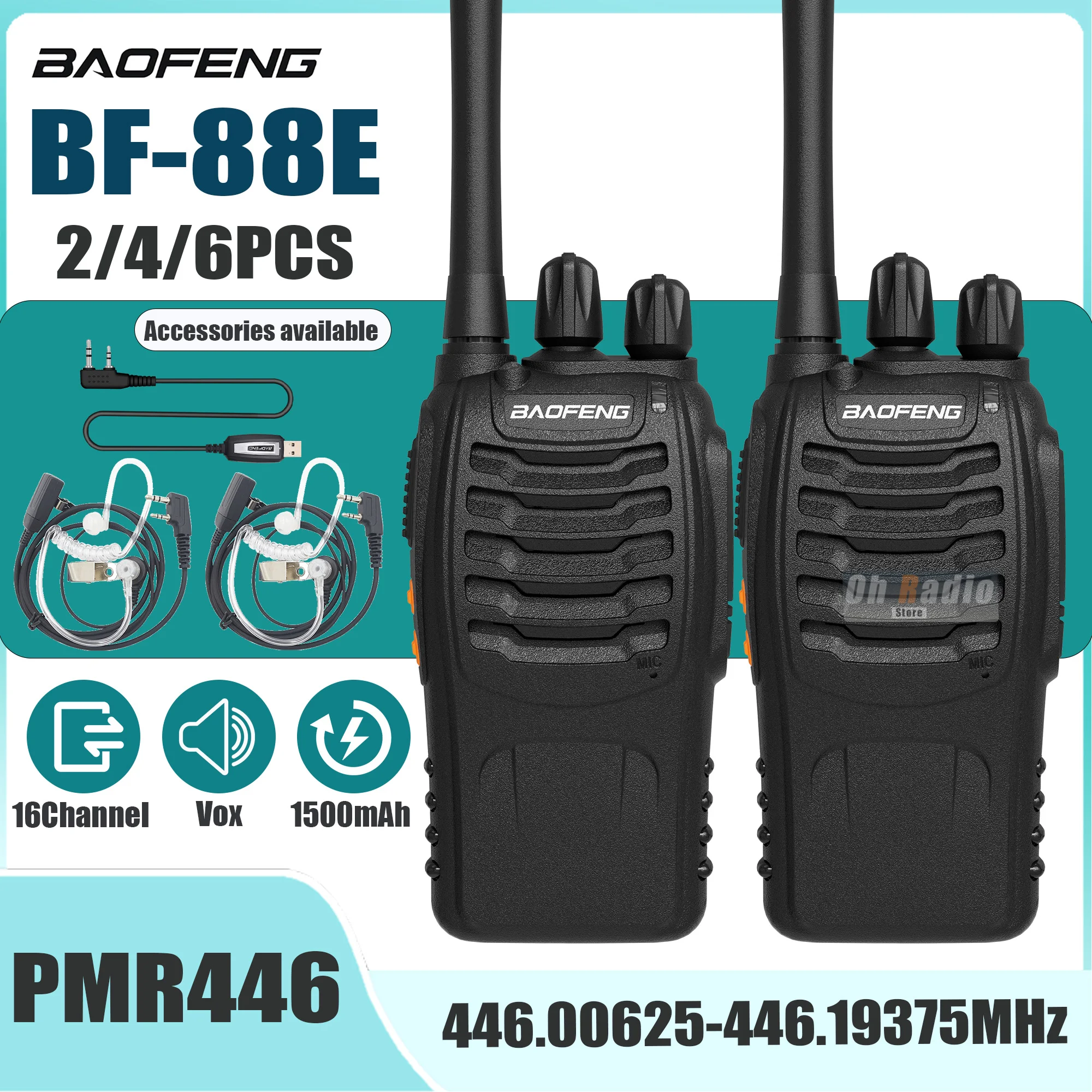 

2/4/6 шт. Baofeng BF-88E PMR446 версия 1500 мАч 16-канальная портативная беспроводная двусторонняя радиостанция дальнего действия обновление рации BF-888S