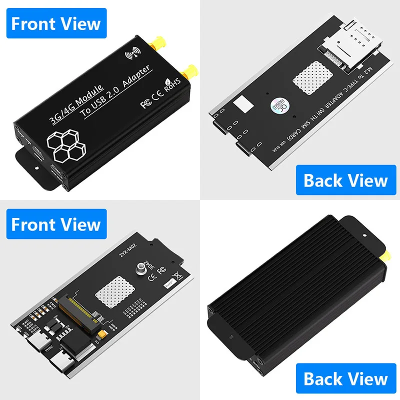 NGFF M.2 3G/4G Module to USB 2.0 Wifi Adapter + Type C to USB Cable SIM Card Slot 5V Auxiliary Power Support 30*42 M2 B Key Card