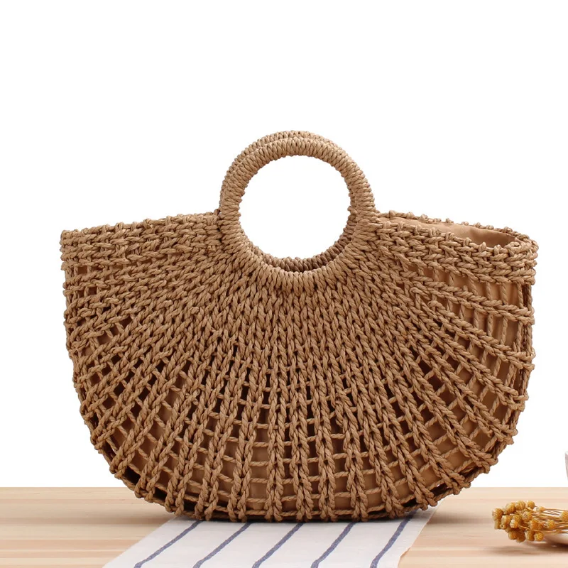 

Forest Department Simple Hand Carry Straw Bag Handwoven Hollow Beach Bag Summer Beach Photo