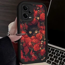 Rose Flower Mystery Black Cat Case for Xiaomi Redmi Note 13 12 11 Pro Plus 4G 5G 12S 11S 10S 10 9 9S Redmi 14C 13C 12C A3 12