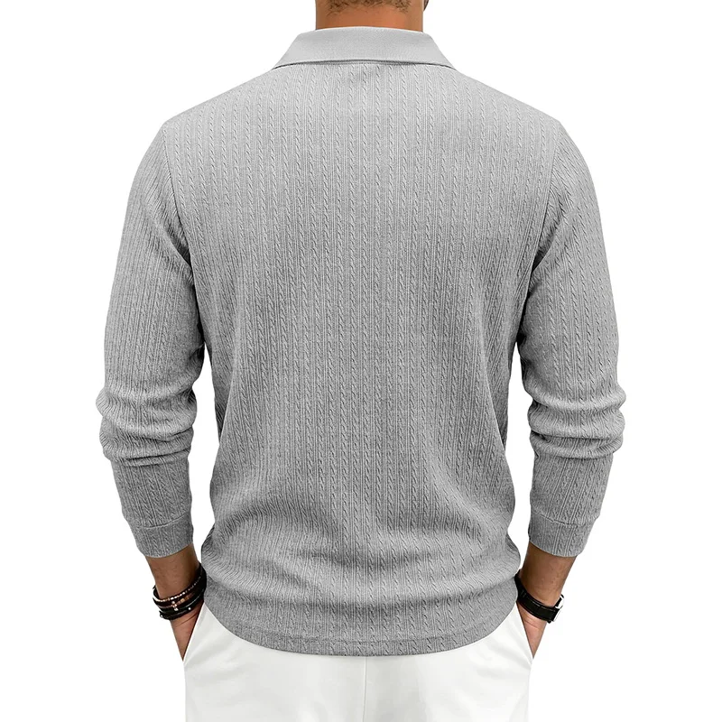 Herren Herbst-Winter US-Größe Jacquard Schlangenmuster Langarm-Poloshirt, Lässiges Einfaches Revers-Unterhemd – Detail 12