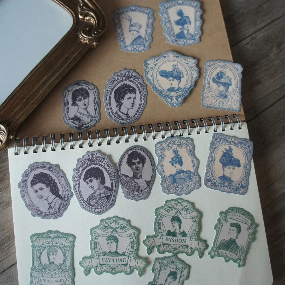 잉크 인쇄 초상화 그림 디자인 종이 스티커, 스크랩북 배경, DIY 선물 포장 라벨 장식, 28 개