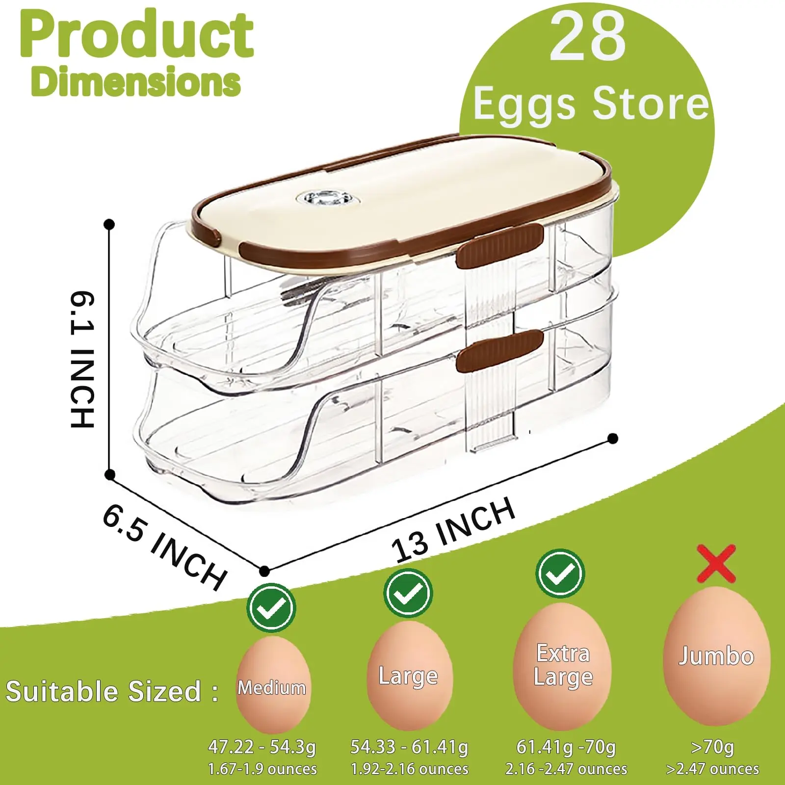 3-Tier Stackable Egg Storage Container with Lid, Space-Saving Egg Organizer for Refrigerator, Kitchen and Pantry