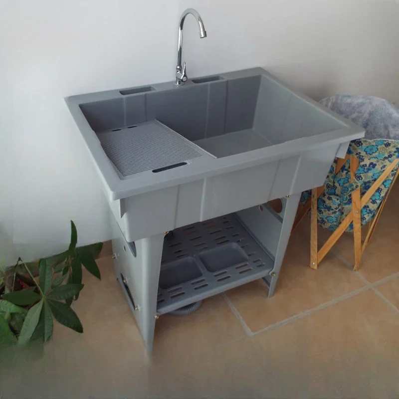 Fregadero de plástico para lavandería, lavabo con tabla de lavado, balcón, armario integrado, armario de baño no cerámico