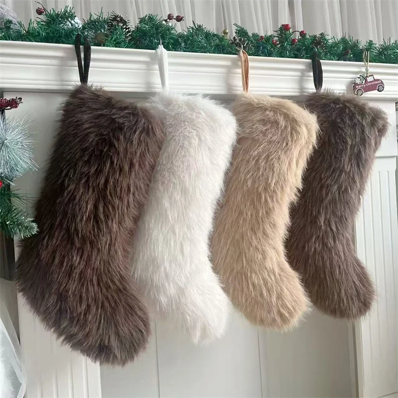 Neue einfarbige Weihnachtssocken, 50,8 cm, milchbraun, fein, langes Haar, Dekoration, Geschenktüte für Socken