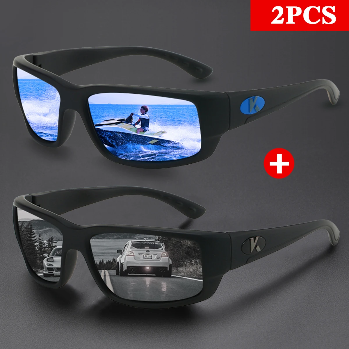 KAROS 2PCS Kacamata Olahraga Terpolarisasi untuk Pria dan Wanita Ideal untuk Mengemudi, Memancing, Bersepeda, dan Berlari Perlindungan UV