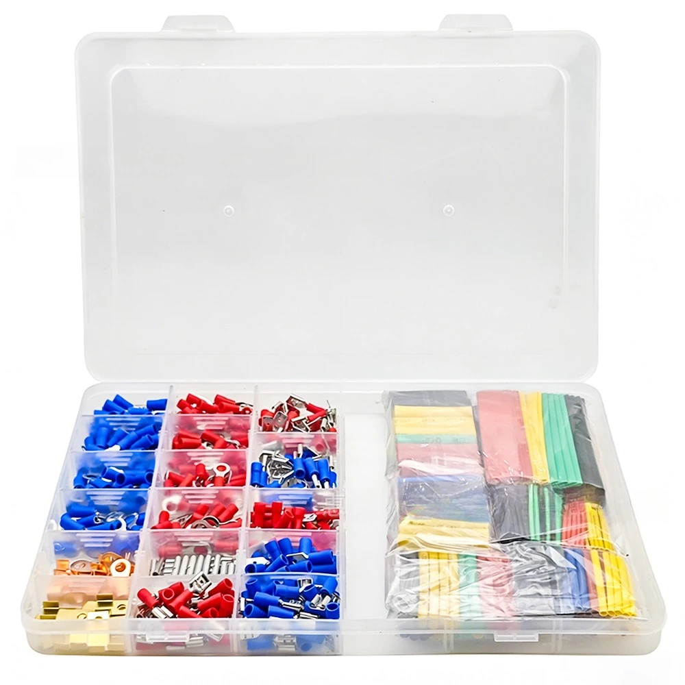 678PCS Pre-insulated Spade / RV / SV European Cold Crimp Wire Terminals Kit, Electrical Connectors with Color Heat Shrink Tubing