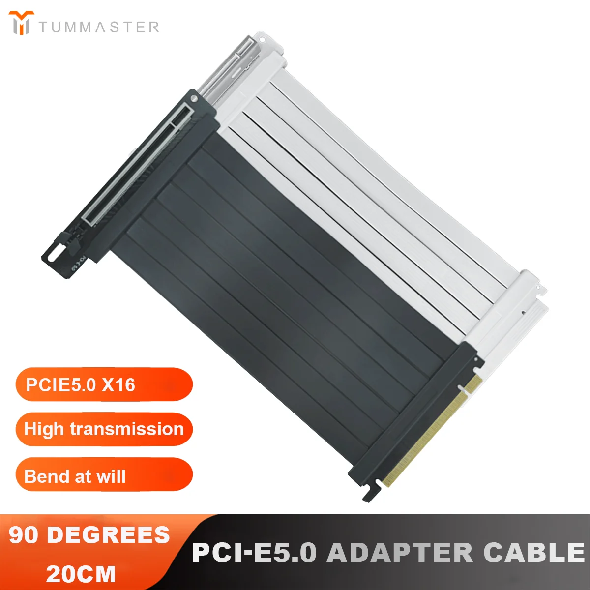 TUMMASTER 컴퓨터 그래픽 카드 어댑터 케이블 PCIE5.0 16X 소프트 하이 쉴딩 90도 200MM GPU 연장 케이블 PC용