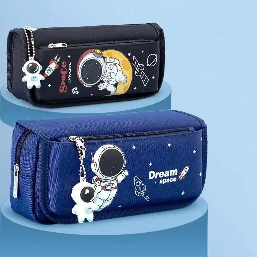 حقيبة التخزين سعة كبيرة مقلمة رائد الفضاء طبقة مزدوجة الكرتون حقيبة أدوات مكتبية Kawaii الفضاء حقيبة أقلام رصاص صندوق القلم