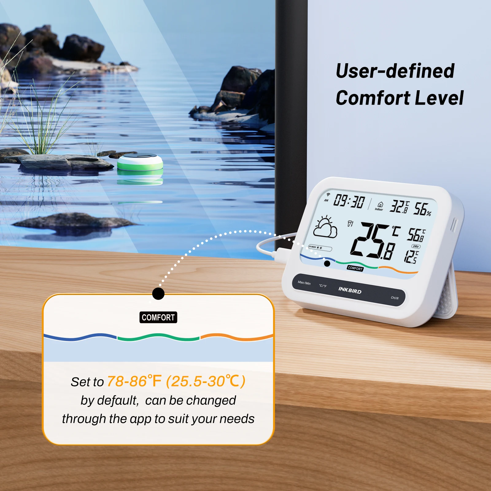 INKBIRD Solar-Pool-Thermometer mit WiFi-Temperatur- und Luftfeuchtigkeitsmonitor, IP68, wasserdichtes Thermometer für Teiche, Whirlpools und heiße Quellen