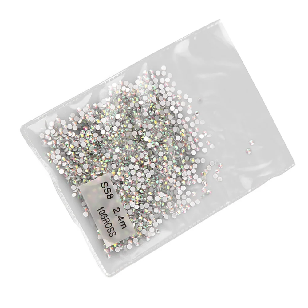 1440Pcs Crystal Ab Rhinestones Silver Base Multicolored Flat Back Stones for Nail Art Decoration Jewelry Design Cell Phone