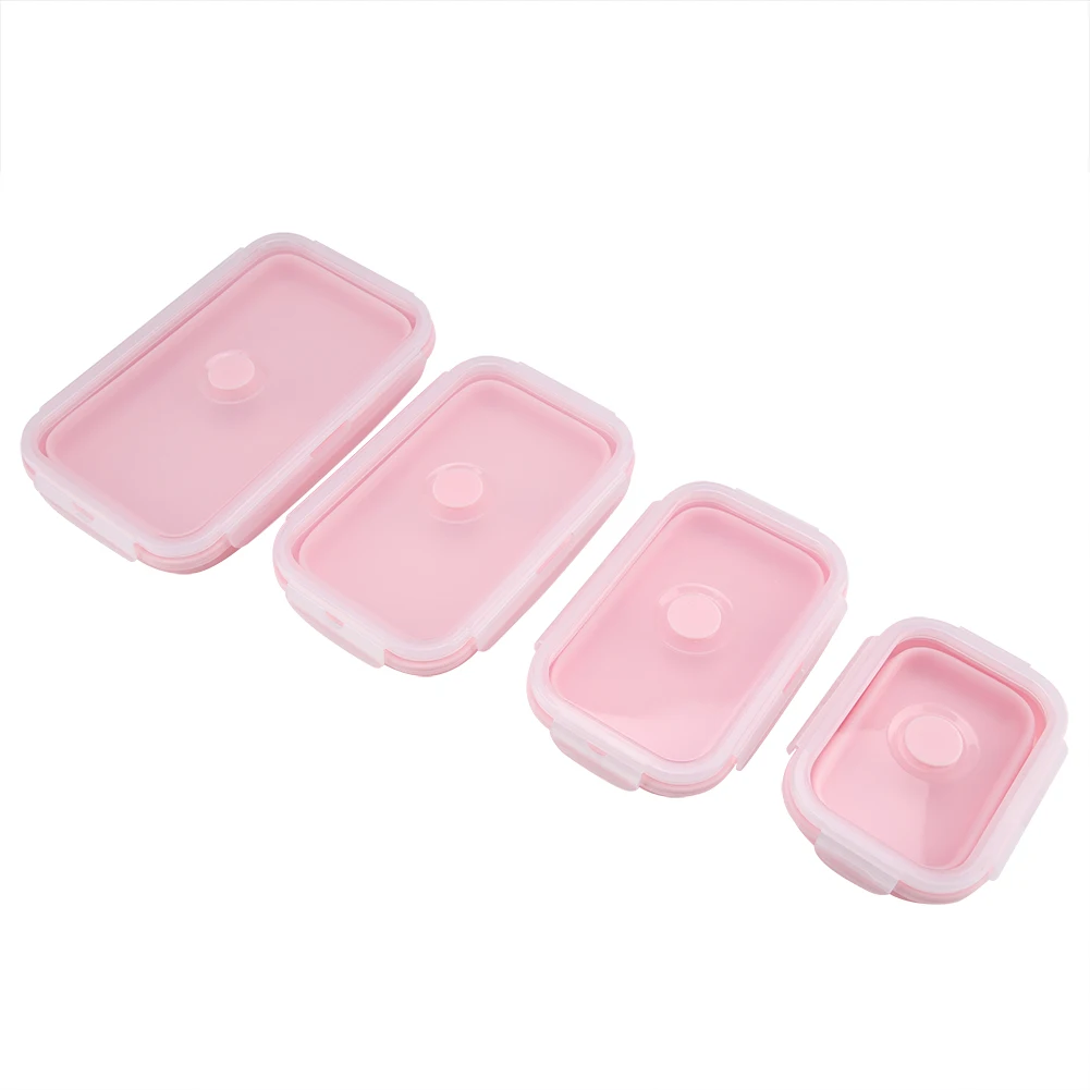 Silicone Lunch Box Flat Stacks Collapsible Food Storage Containers With Lids Portable Leftover Meal Box For Kitchen Home