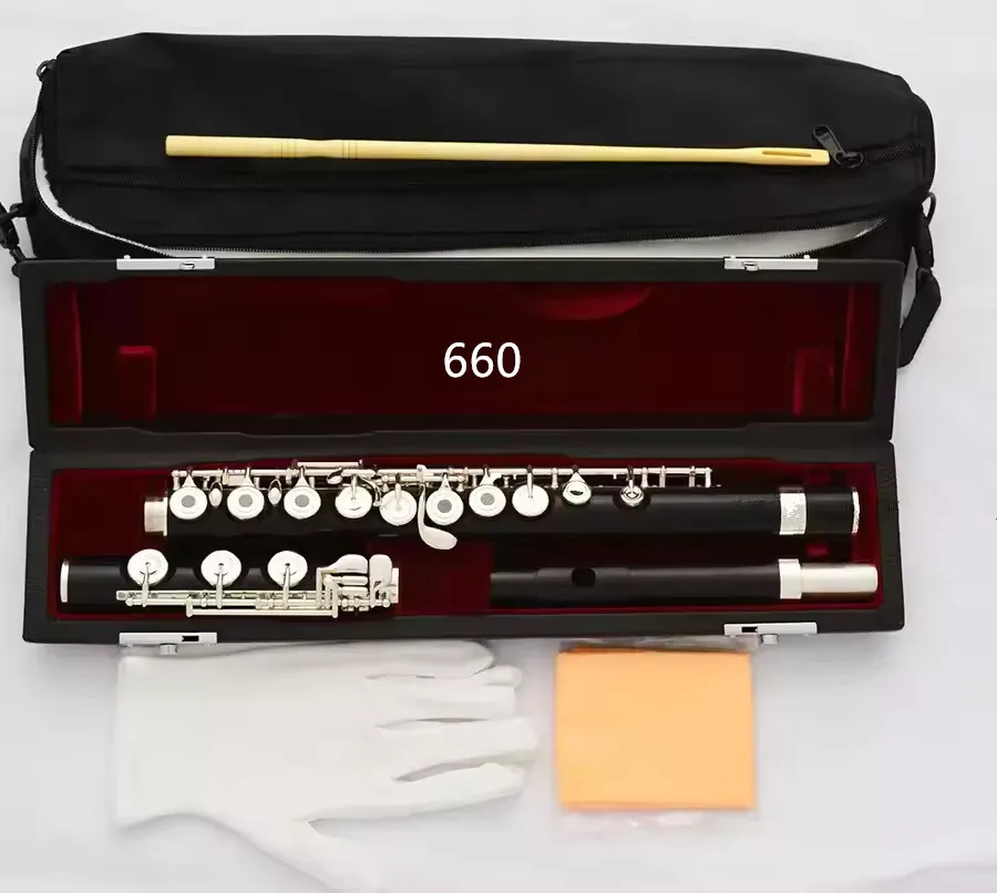 17-HoleEbony Professional Flute Open-Hole 660 Model Silver-Kept E-Key Separated with Instrument Carry Case Long Flute