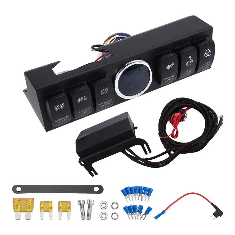 

A80X-For Jeep Wrangler JK 07- 18 6 Gang Switch Control Assembly Panel Fuse Relay Box Line Modification Switch