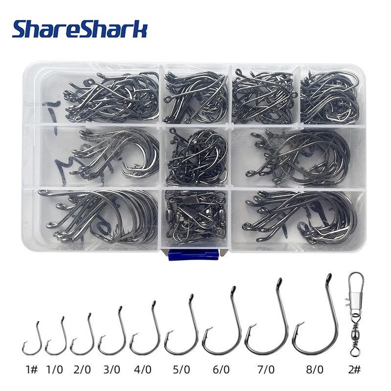 

ShareShark 170 шт./кор. 7384 крючки для осьминога из высокоуглеродистой стали с кольцами, рыболовные крючки с колючками и набором поворотных разъемов