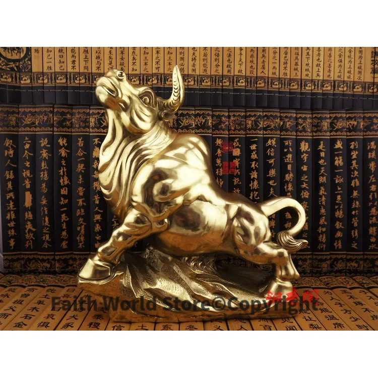 28CM #office Home Room shop bring wealth TOP COOL Mascot Talisman decorative ART Copper GOLD Taurus cattle Sculpture statue