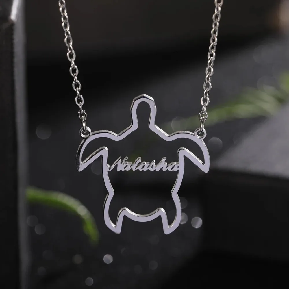 

Custom Personalised Turtle Name Necklace Gold Plated Stainless Steel Animal Charm Necklaces Women Teens Friendship Gift