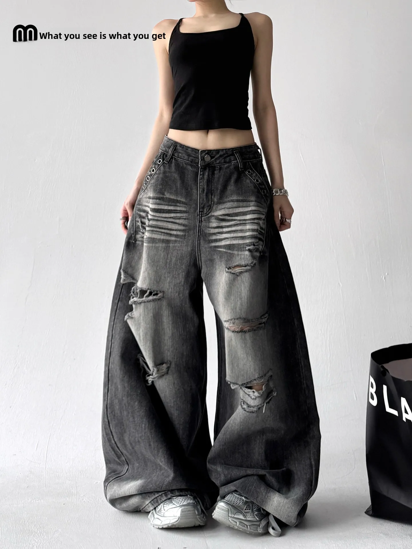 

Джинсы Waed American Retro Denim женские, с рваным дизайном, свободные, прямого кроя, весна 2026, с низкой посадкой, из смесового хлопка