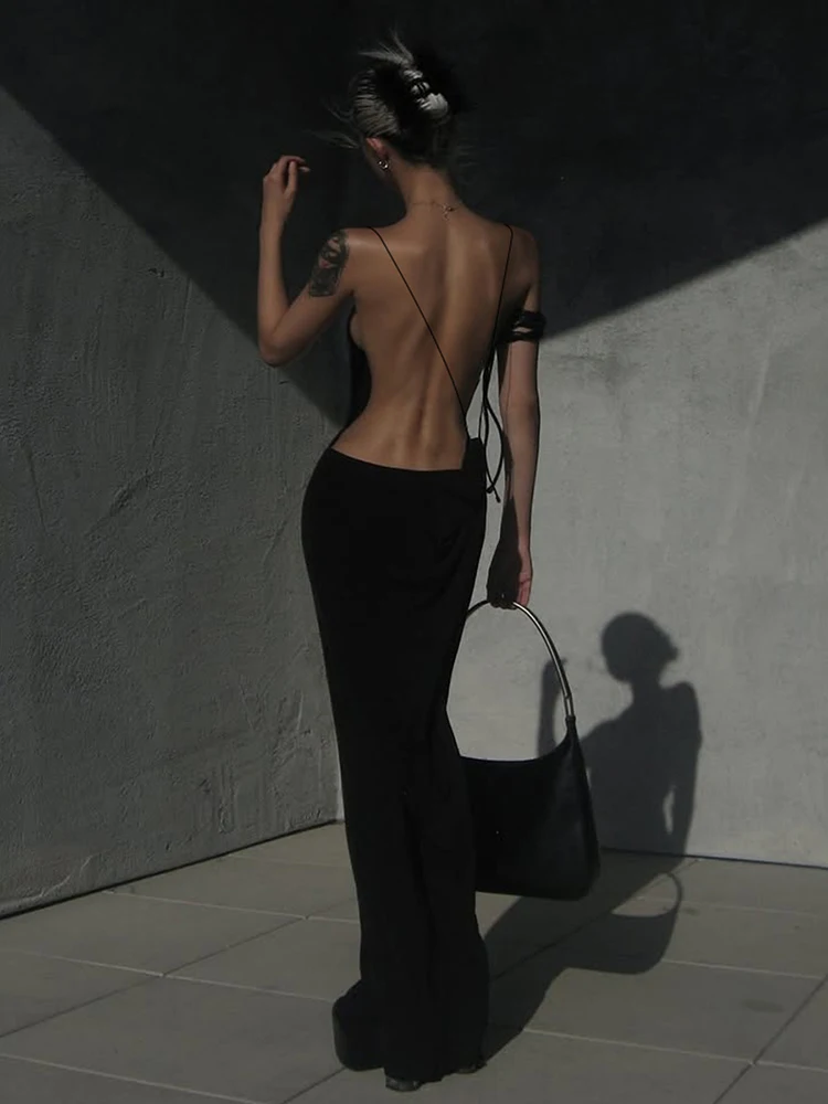 Nibber Prom Party Metal Trims Maxi Dress Women Backless Low-Neck Sexy Street Skinny Midnight Vacation Coquett Chic Vestidos