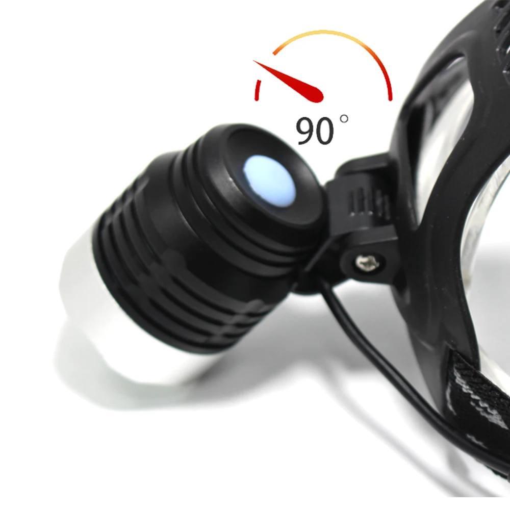 5000LM LED Headlight T6 Headlamp Waterproof 3 Modes Rechargeable Head Lamp Light Flashlight Torch +2x18650 Battery+Charger