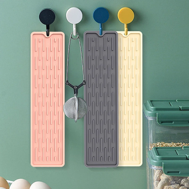 Kitchen Silicone Long Drain Faucet Mat Drip Protection Pads Faucet Water Catcher Mat Sink Drain Pad Non-Slip Bathroom Gadget