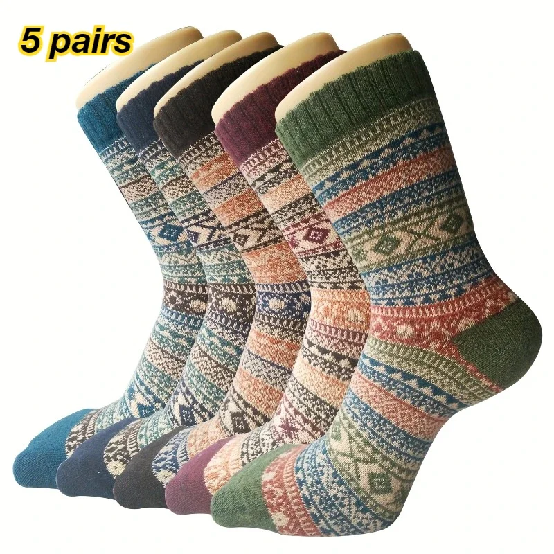 5 Pairs Women Mid-tube Socks Warm Thick Breathable Moisture-Wicking Comfortable Suit for Fall and Winter Outdoor Activities