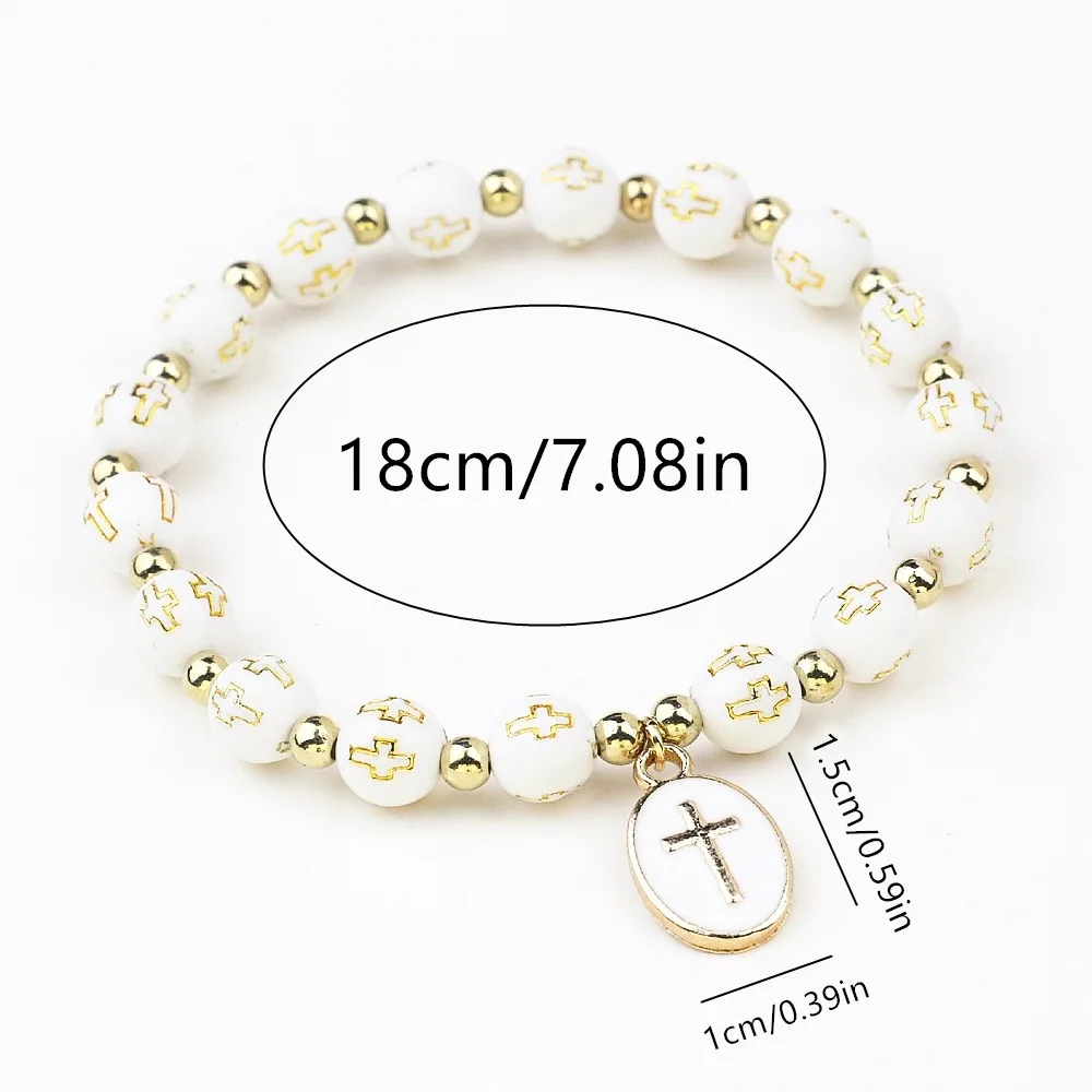 Religious Catholic Plastic Beaded Bracelets Men Women Christ Jesus Cross Virgin Mary Pendant Bracelets