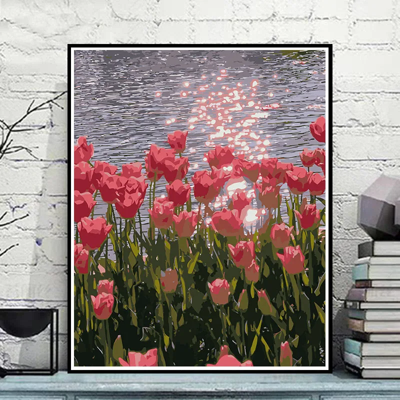 Tulip DIY Painting by Numbers Digital Oil Painting Hand Painted Canvas Painting Home Decor Canvas Drawing Paint Number Package