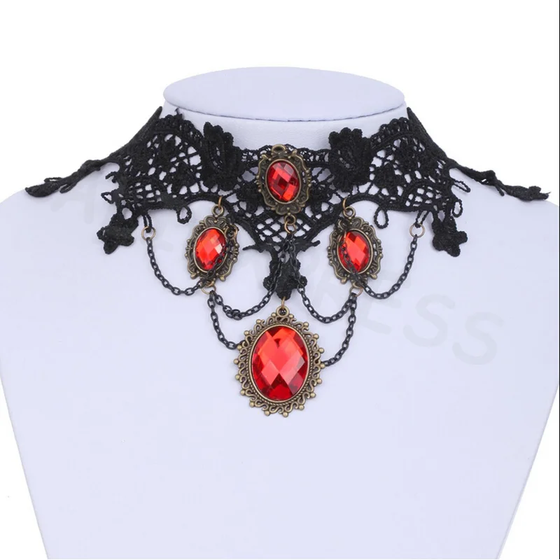 قلادة نسائية على الطراز القوطي مع سلسلة من الدانتيل على شكل عظمة قفل، طراز قديم #2