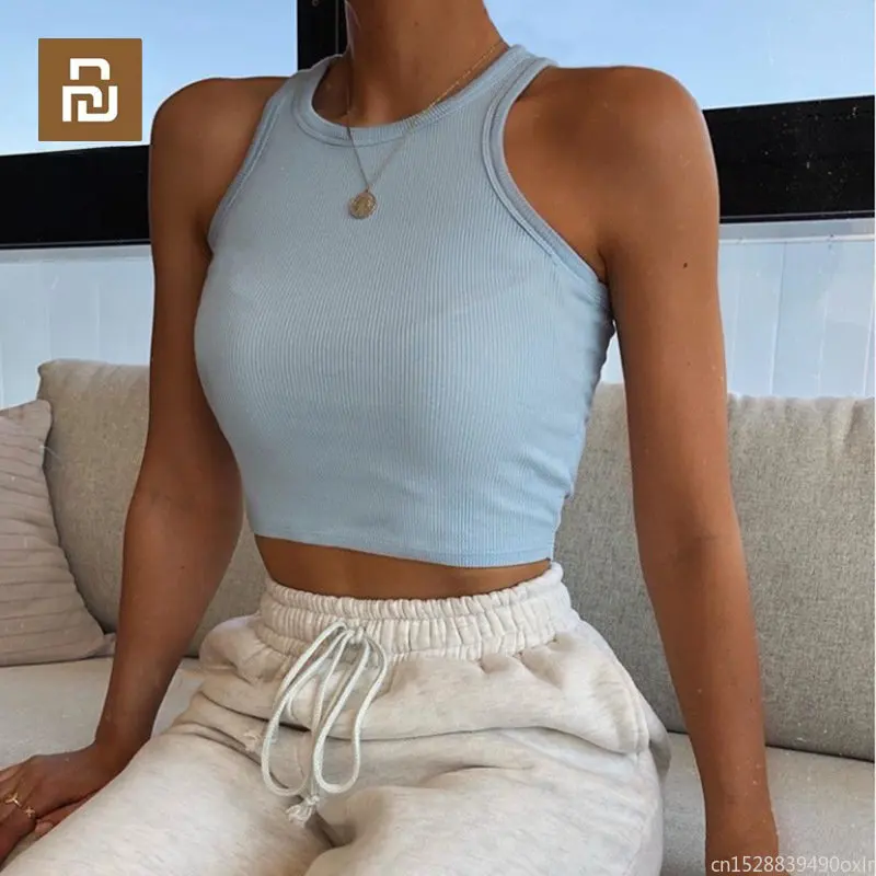 Fashion Ribbed Tank Top Women White 2022 Summer Casual Fitness Short Vest Candy Colors Knitted Off Shoulder Sexy Crop Top Women