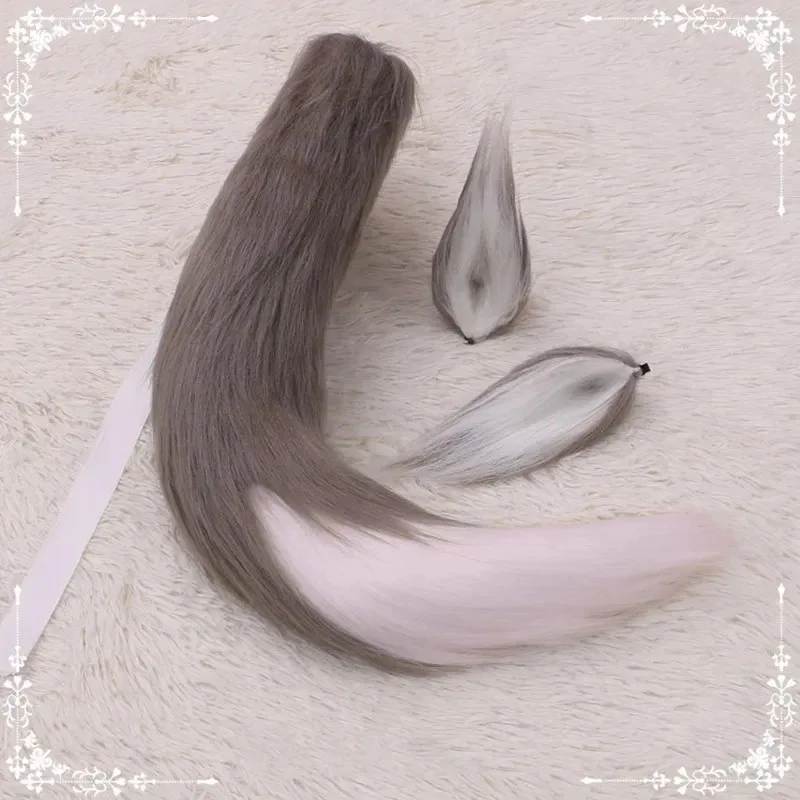 Cy11 컬러스 더블 이어즈 롱 플러시 폭스 이어즈 폭스테일 코스프레 선물 애니메이션 액세서리 로리타 블루 화이트 코스프레 테일 세트 QE1585